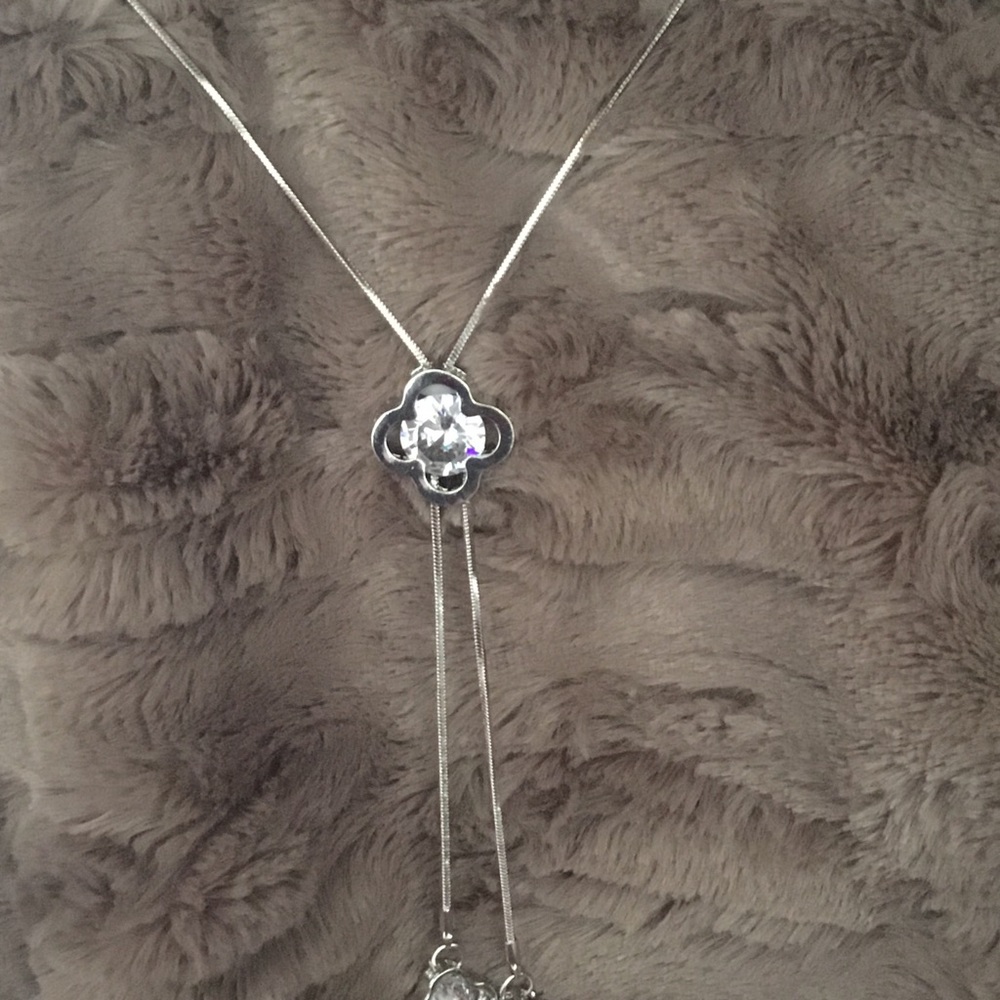 CL🛑 Long Silver Tassel Crystal Slide Necklace - Picture 2 of 3
